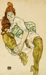 Weiblicher Akt, das rechte Bein umklammernd, 1917