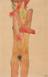 Nacktes Mädchen mit verschränkten Armen, 1910