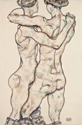 Nackte Mädchen umarmen sich, 1914