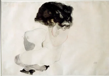 Nackt hockend. Zeichnung von Egon Schiele