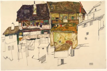 Alte Häuser in Krumau, 1914
