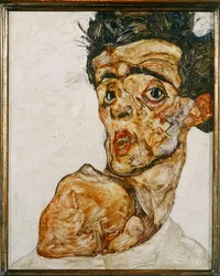 Selbstbildnis mit hochgezogener nackter Schulter