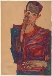 Selbstporträt mit heruntergezogenem Augenlid, 1910