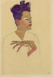 Selbstporträt mit Händen auf der Brust, 1910