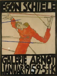 Selbstbildnis als heiliger Sebastian, Plakatentwurf für eine Ausstellung in der Galerie Arnot, 1914