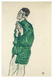 Selbstporträt im grünen Hemd mit geschlossenen Augen, 1914
