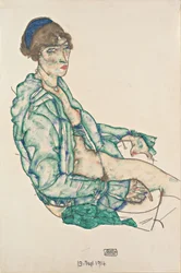 Sitzender Halbakt mit blauem Haarband, 1914