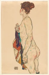 Stehender Akt mit gemustertem Gewand, 1917