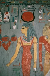 Ägypten, Antikes Theben, Luxor, Tal der Könige, Grab von Horemheb, Wandmalerei darstellend Göttin Isis, Neues Reich, Dynastie XVIII
