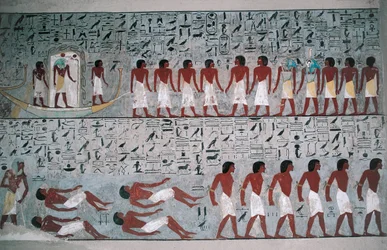 Ägypten, Luxor, Tal der Könige, Grab von Horemheb, Wandmalerei