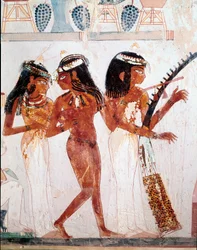 Ägyptische Antike: Musiker. Grab des Nacht. 18. Dynastie. 1410 v. Chr. Nekropole von Gurna (Scheich Abd al-Gurna), Ägypten