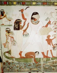 Fischen und Vogelfang in den Sümpfen, Detail aus der Grabkapelle des Menna, Neues Reich