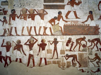 Männer bei der Arbeit, Detail aus den Fresken im Grab von Rekhmire, Sheikh Abd el Qurnah Nekropole, Luxor, Theben (Unesco-Welterbeliste)