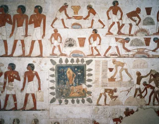 Metallverarbeitung und Herstellung von Lehmziegeln, Fresko, Kapelle, Grab von Rekhmire (TT100), Sheikh Abd el-Qurna, Theben (Unesco-Welterbeliste)