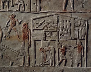 Pavillon für hochrangigen Offizier oder Oberbefehlshaber, Relief, Grab von Haremhab, Sakkara, ägyptische Zivilisation, Neues Reich, Dynastie XVIII