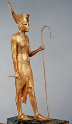 Statuette des Königs mit der roten Krone des Nordens, aus dem Grab von Tutanchamun (ca. 1370-52 v. Chr.) Neues Reich