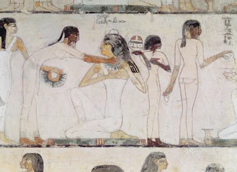 Die Toilette der Edelfrauen, aus dem Grab des Rechmire, Wesir von Thutmosis III. und Amenophis II., Neues Reich