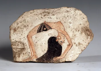 Eine Akrobatentänzerin, Ostrakon. Kalkstein, ca. 1295-1186 v. Chr.