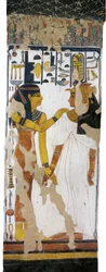 Tal der Königinnen, Grab von Nefertari, Wandmalerei von Isis und Königin auf Säule in der Grabkammer aus der 19. Dynastie
