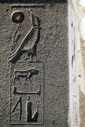 Hieroglyphe mit dem Namen von Horus, Großer Tempel von Amun, Tanis, Ägypten, Neues Reich, 19. Dynastie