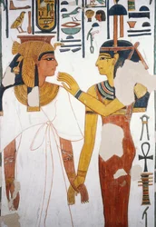 Nefertari trifft die Göttin Isis, Fresko, Nordfassade der vierten Säule, Grabkammer, Grab der Nefertari (QV66), Tal der Königinnen, Theben (Unesco-Welterbeliste)