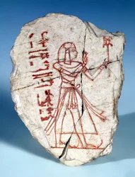 Ostrakon mit einer männlichen Figur, aus Deir El-Medina