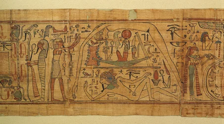 Buch der mythologischen Bilder von Nespakachuty, die Trennung von Himmel und Erde mit dem Sonnenboot