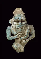 Fayence-Amulett des Bes, der einen Horus stillt, ca. 770-715 v. Chr.