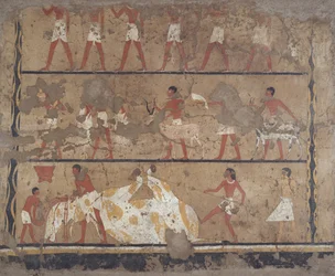 Szenen der Viehzucht, Schlachtung, Träger von Opfergaben und Opfer, Grab von Iti und Neferu