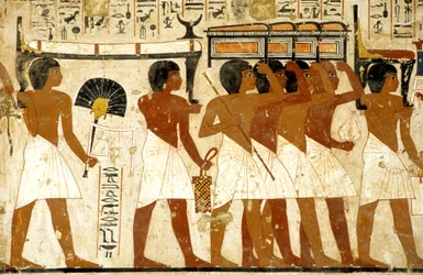 Altes Ägypten, Malerei, Trauerzug, Grab von Ramose, Männer tragen Schätze, Theben, Tal der Adligen