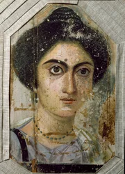 Ägyptische Antike: Totenporträt einer Frau. Malerei auf Holz. Ende des 2. Jahrhunderts. Aus Fayum, Ägypten. Florenz, Archäologisches Museum