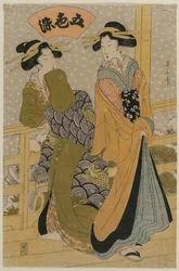 Zwei Kurtisanen auf einem Balkon aus der Serie Fünf Farben der Tinte, ca. frühe 1810er Jahre