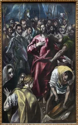 Christus wird seines Gewandes beraubt. Gemälde von Domenikos Theotokopoulos genannt El Greco (1541-1614), Öl auf Leinwand, zwischen 1583 und 1584 (99 x 165 cm). Spanische Kunst.