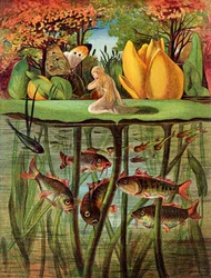 Däumelinchen, ganz verlassen auf dem Seerosenblatt, in „Däumelinchen“ aus Hans Christian Andersens Märchen, 1872