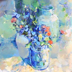 Bunte Vasen mit Blumen