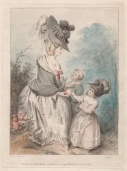 Dame mit einem Jungen und einem Mädchen im Garten