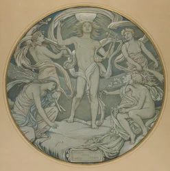 Entwurf für den Mittelkreis der Huntington-Decke: Apollo und seine Begleiter