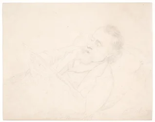 Porträtstudie von J. A. Jerichau, liegend auf einem Sofa und eine Zeitung lesend