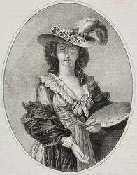 Selbstporträt mit Palette, von der französischen Malerin Elisabeth Vigee Le Brun, Lithographie von Giovanni Mariani aus Poliorama Pittoresco, Nr. 42, 28. Mai