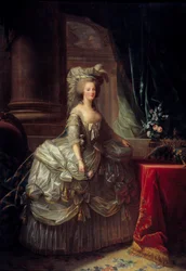 Porträt von Königin Marie Antoinette (1755-1793). Gemälde von Marie Elisabeth Louise Vigee Le Brun (oder Vigee-Lebrun oder Vigee Lebrun) (1755-1842). 19. Jahrhundert. Öl auf Leinwand. Maße: 2,76 x 1,93 m. - Ganzkörperporträt von Königin Marie Antoinette (1