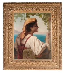 Eine italienische Jungfrau, die Netze in der Bucht von Neapel flickt, 1872