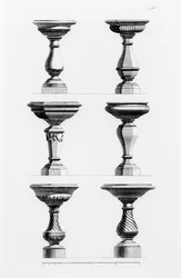 Entwürfe für Urnen im antiken Stil, aus Ein Buch der Architektur, von James Gibbs (1682-1754), veröffentlicht 1739