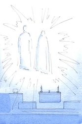 Sobald ich Christus am Tabernakel begrüßte, sah ich ihn hoch im Heiligtum erscheinen, mit seiner Mutter, zu einem Jubiläumsbesuch, 2003