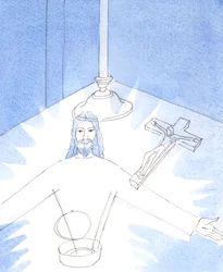 Sobald die Pyxis geöffnet wurde und ich Jesus, wirklich gegenwärtig in der Heiligen Hostie, anbetete, wurde mir der freudige Anblick von Jesus selbst gezeigt, der seine Arme ausstreckt, um mich zu begrüßen