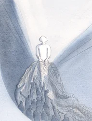 Bei der Messe, wie ein Fischer, zieht Jesus diejenigen, die ihn lieben, in sein Königreich