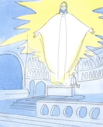 Am Ende der Zeit wird Christus, der in Herrlichkeit von den Toten auferstanden ist, alle Menschen richten