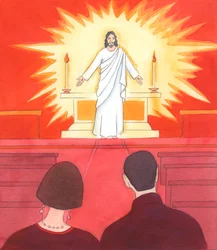 Christus bat mich, anderen Menschen zu sagen: "Wenn du Jesus im Heiligtum sehen könntest, wie er dich beobachtet, während du hereinkommst, würdest du bessere Kniebeugen machen?"