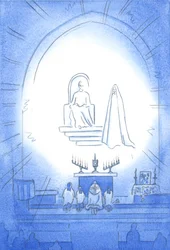 Christus ist über uns in Herrlichkeit thronend bei unserer Novene und Benediktion, die wie eine himmlische Feier ist. Unsere Mutter Maria steht freudig nahebei, 2002