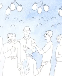 Christus schaut mit Freude zu, wenn wir das Leben oder gute Nachrichten feiern, indem wir Essen und Trinken mit Freunden teilen, auf einer Party, in echter gegenseitiger Freude, mit dem Wunsch, Freude zu schenken und müde Herzen zu trösten