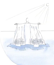 Christus schützt und handelt für alle, die sich unter seinen Gewändern versteckt haben; er ist wie ein Zelt oder Tabernakel in der Wüste des Lebens